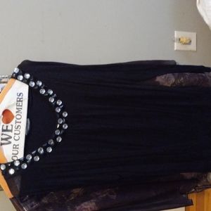 Black spandex blouse with stones on the front